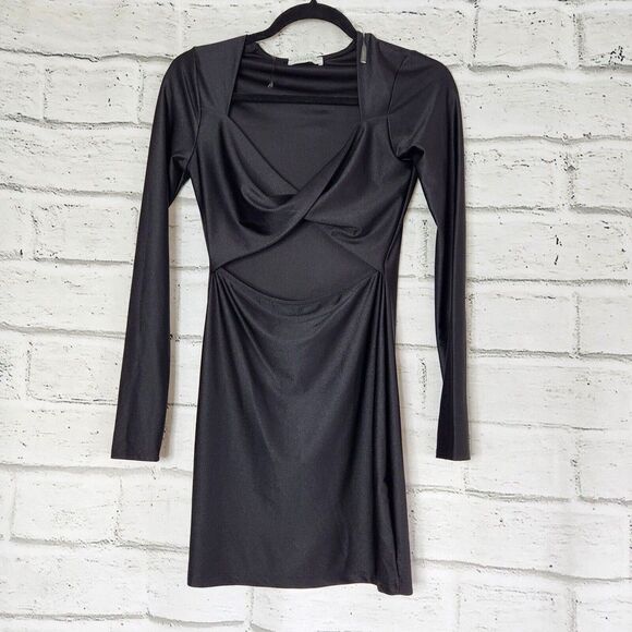 Attirance Long Sleeve Cut Out Mini Dress Twist Front Womens Medium LBD - Picture 1 of 8